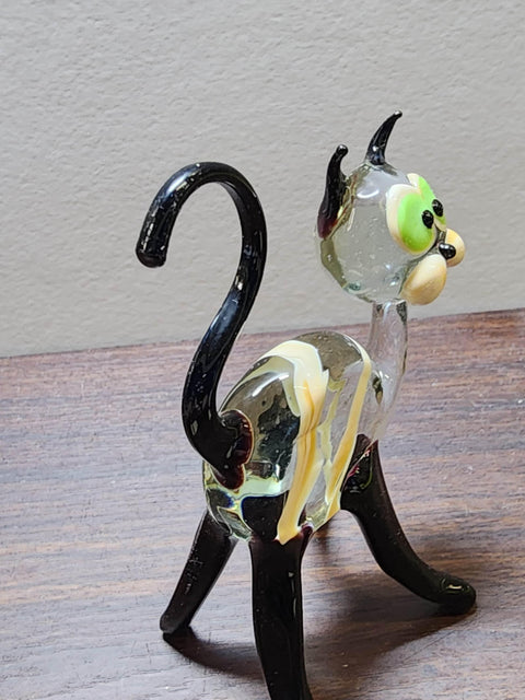 Naturally Colored Glass Figurine - Handcrafted - Cat Design