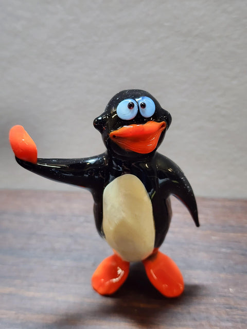 Naturally Colored Glass Figurine - Handcrafted - Penguin W Pepper Design