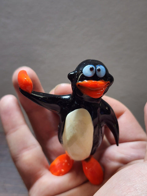 Naturally Colored Glass Figurine - Handcrafted - Penguin W Pepper Design