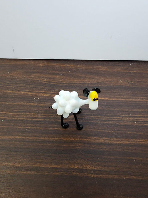 Naturally Colored Glass Figurine - Handcrafted - White Sheep Design