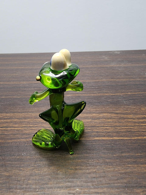 Naturally Colored Glass Figurine - Handcrafted - Frog Design