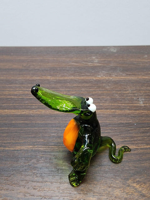 Naturally Colored Glass Figurine - Handcrafted - Alligator Design