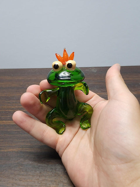 Naturally Colored Glass Figurine - Handcrafted - King Frog Design