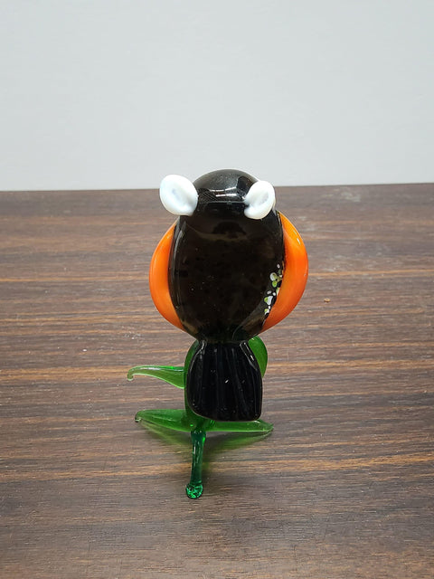 Naturally Colored Glass Figurine - Handcrafted - Owl On Perch Design