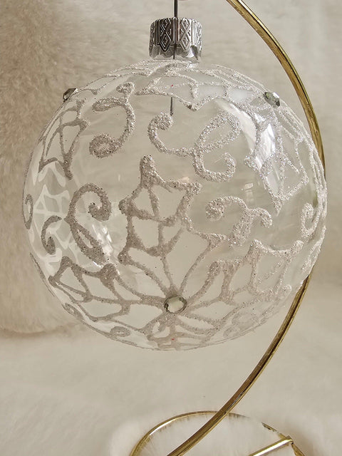 Frosted Blown Glass Ornament - Handcrafted - Holly Leaves Design