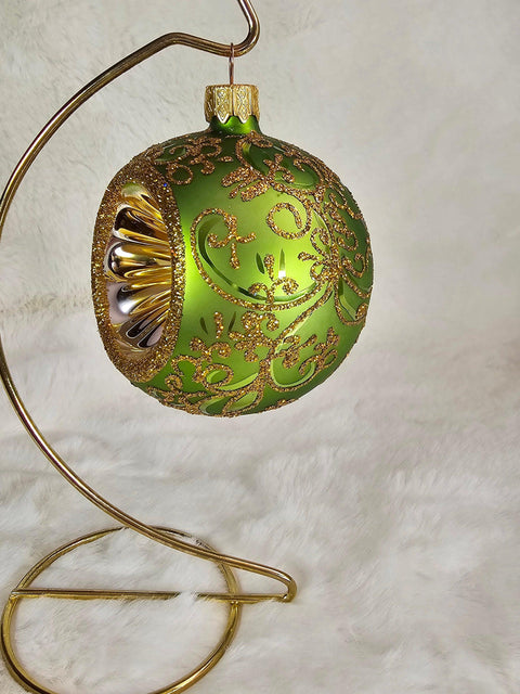 Green Blown Glass Ornament - Green & Gold - Refractor