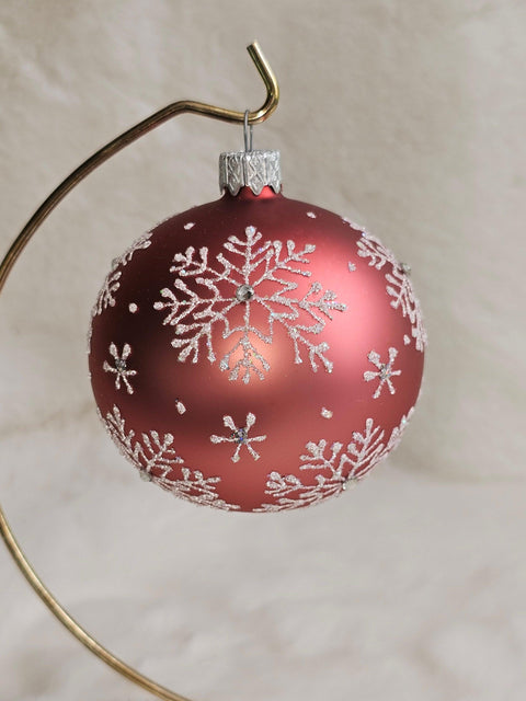 Pink Blown Glass Ornament - Handcrafted - Large Snowflake Design