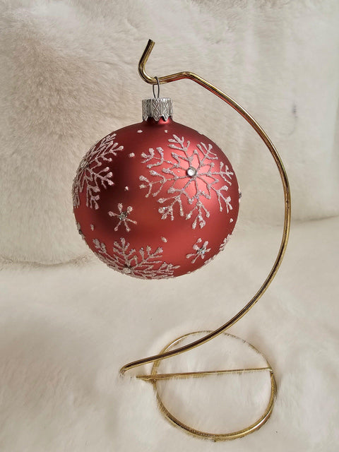 Pink Blown Glass Ornament - Handcrafted - Large Snowflake Design