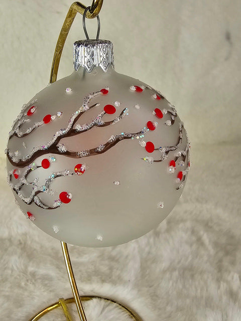 Frosted Blown Blown Glass Ornament - Handcrafted - Red Cardinal Design