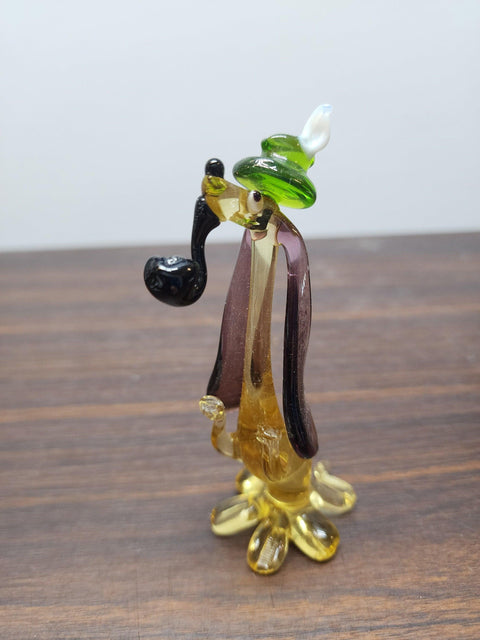 Naturally Colored Glass Figurine - Handcrafted - Dachshund Smoking Pipe Design