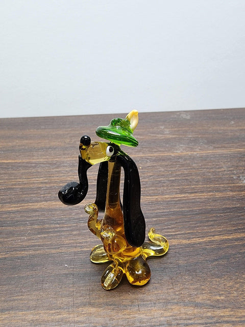 Naturally Colored Glass Figurine - Handcrafted - Dachshund Smoking Pipe Design