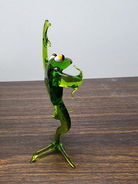 Naturally Colored Glass Figurine - Handcrafted - Peace Frog Design