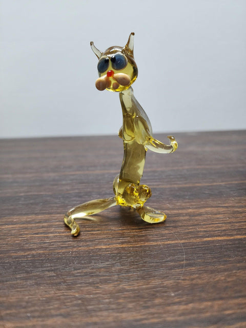 Naturally Colored Glass Figurine - Handcrafted - Sitting Up Cat Design