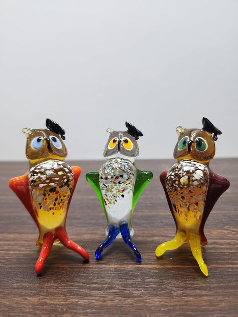 Naturally Colored Glass Figurine - Handcrafted - Owl Design