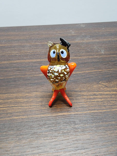 Naturally Colored Glass Figurine - Handcrafted - Owl Design