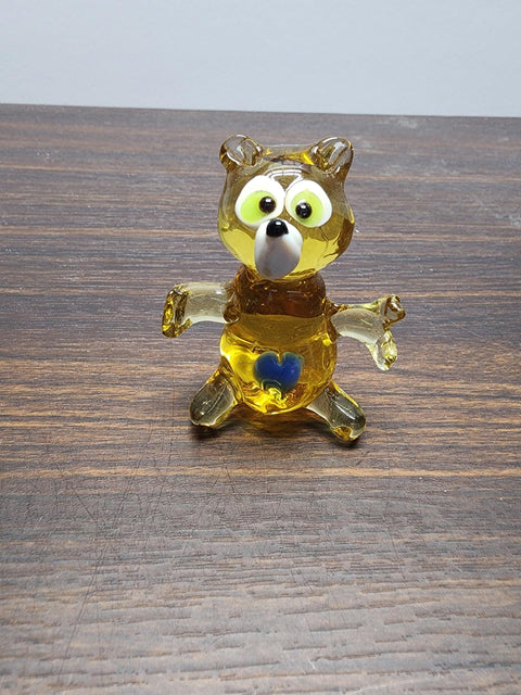 Naturally Colored Glass Figurine - Handcrafted - Bear W Heart Design