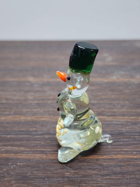 Naturally Colored Glass Figurine - Handcrafted - Snowman Design