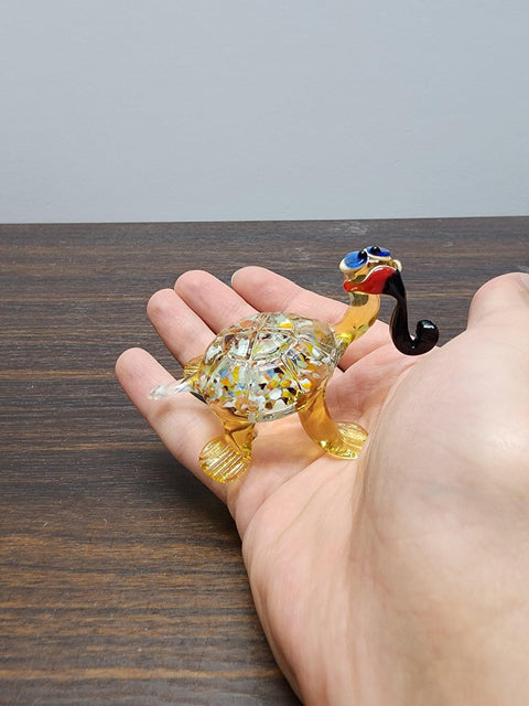 Naturally Colored Glass Figurine - Handcrafted - Turtle W Pipe