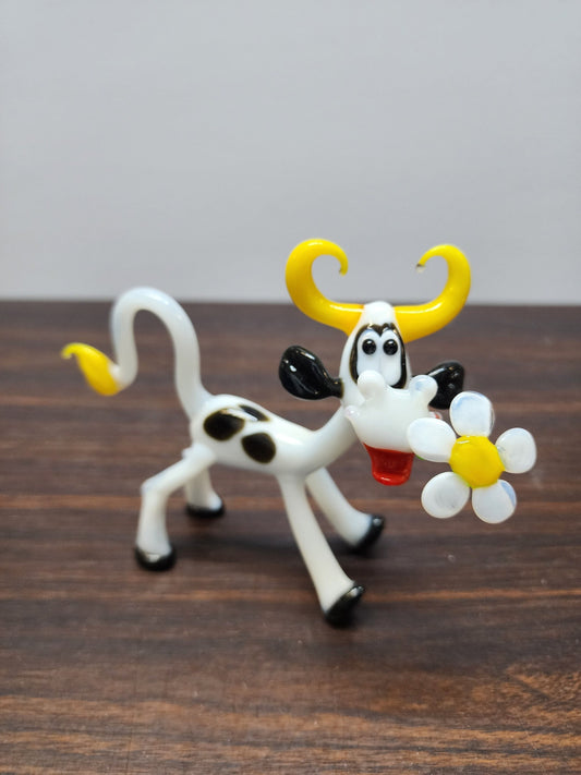 Glass White Cow Figurine