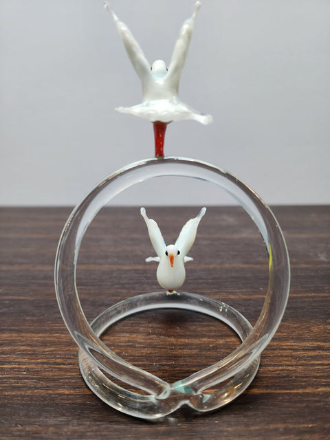 Glass Doves on Rings Figurine, Handmade Murano Quality Design