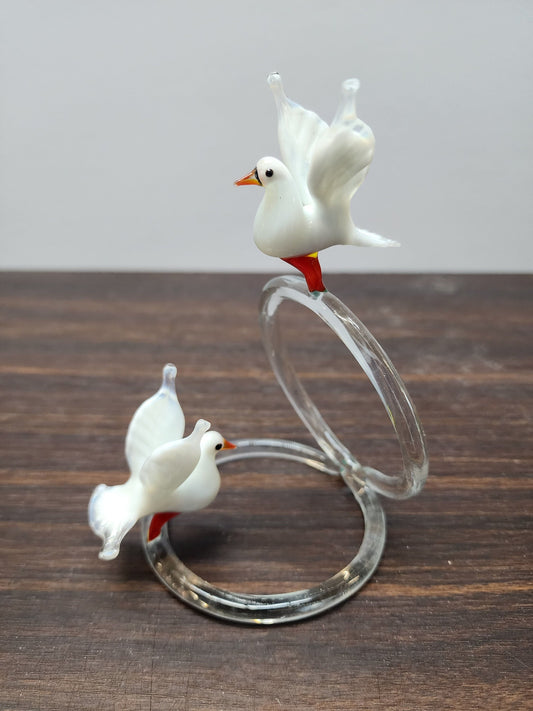 Glass Doves on Rings Figurine