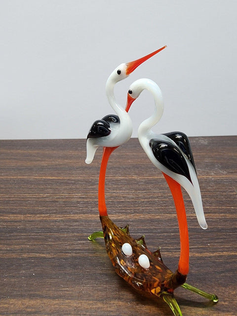 Glass Double Stork Figurine, Handmade Murano Quality Design