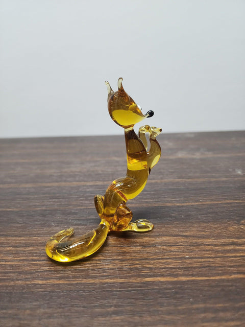 Naturally Colored Glass Figurine - Handcrafted - Standing Fox Design