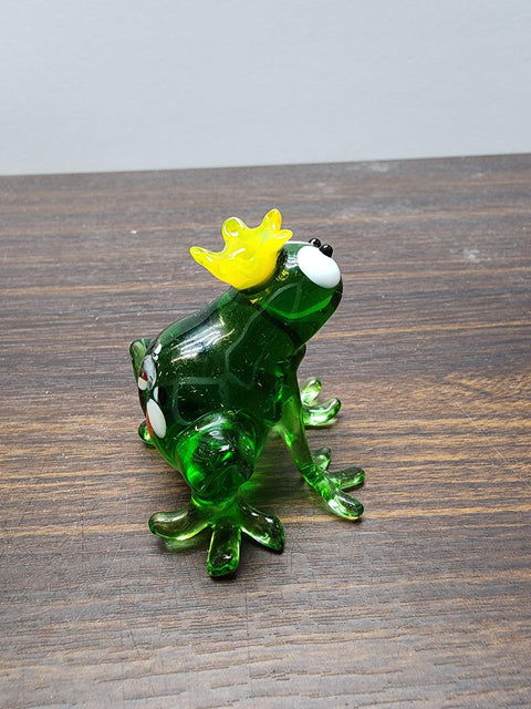 Naturally Colored Glass Figurine - Handcrafted - Frog Prince Design