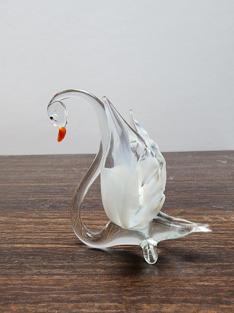 Naturally Colored Glass Figurine - Handcrafted - Swan Design