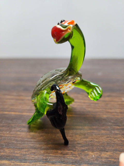 Naturally Colored Glass Figurine - Handcrafted - Turtle W Cane