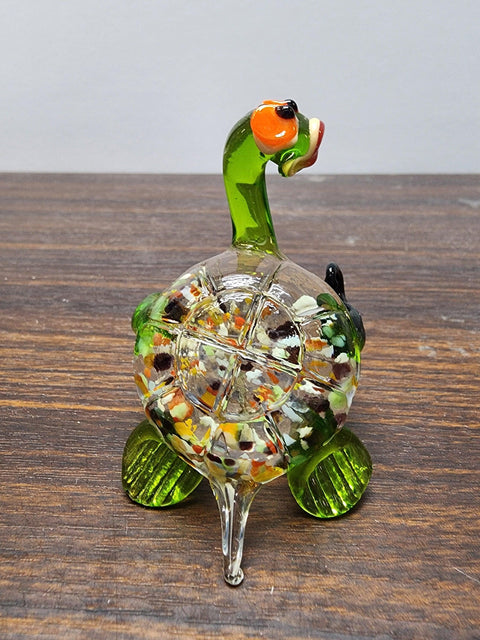 Naturally Colored Glass Figurine - Handcrafted - Turtle W Cane