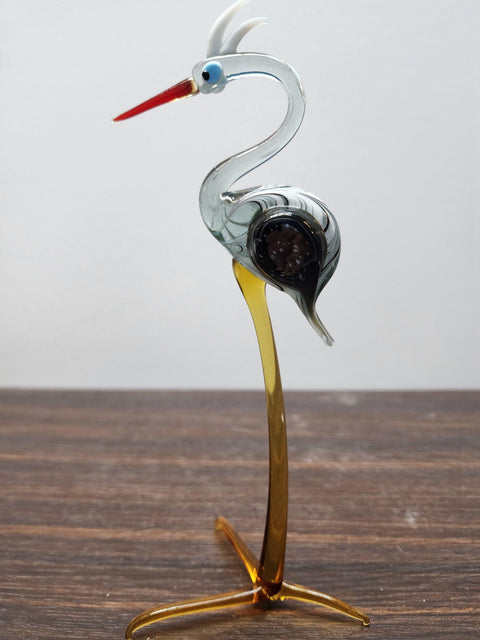 Naturally Colored Glass Figurine - Handcrafted - Clear Stork Design