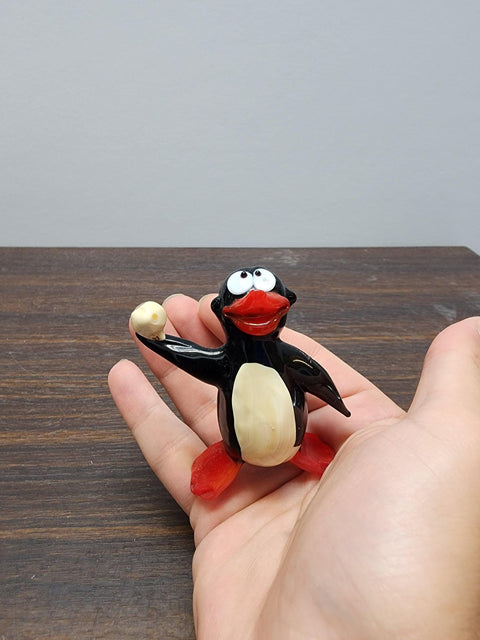 Naturally Colored Glass Figurine - Handcrafted - Penguin W Snowball