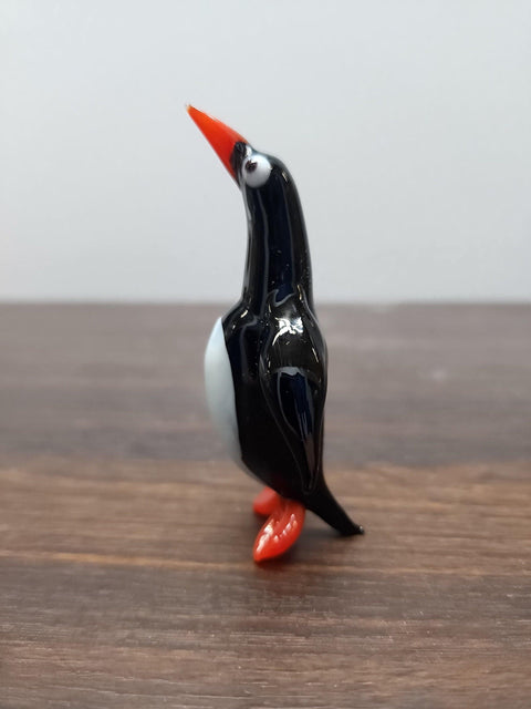 Naturally Colored Glass Figurine - Handcrafted - Penguin Design