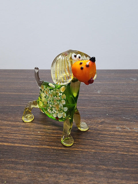 Naturally Colored Glass Figurine - Handcrafted - Dog W Marble Pattern Body