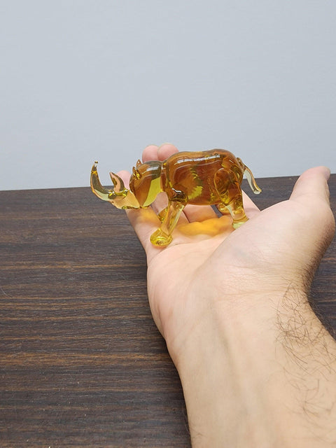 Naturally Colored Glass Figurine - Handcrafted - Rhino Design