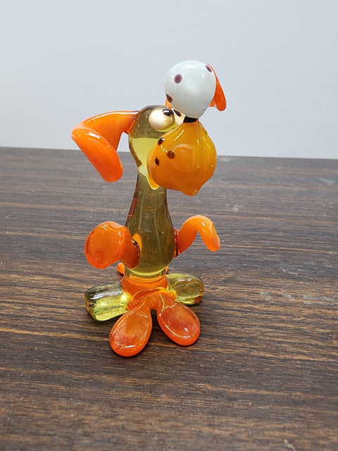 Naturally Colored Glass Figurine - Handcrafted - Dog with Soccer Ball