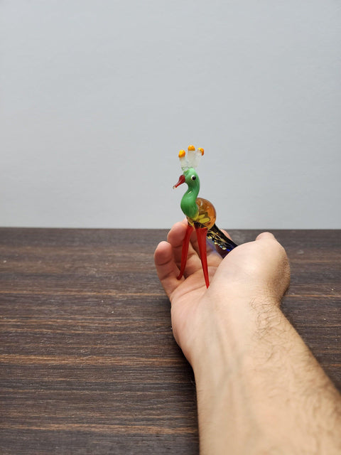 Naturally Colored Glass Figurine - Handcrafted - Peacock Design