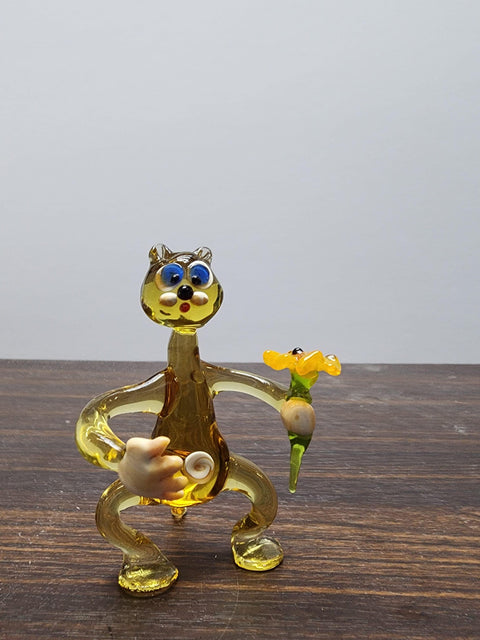 Naturally Colored Glass Figurine - Handcrafted - Cat Design