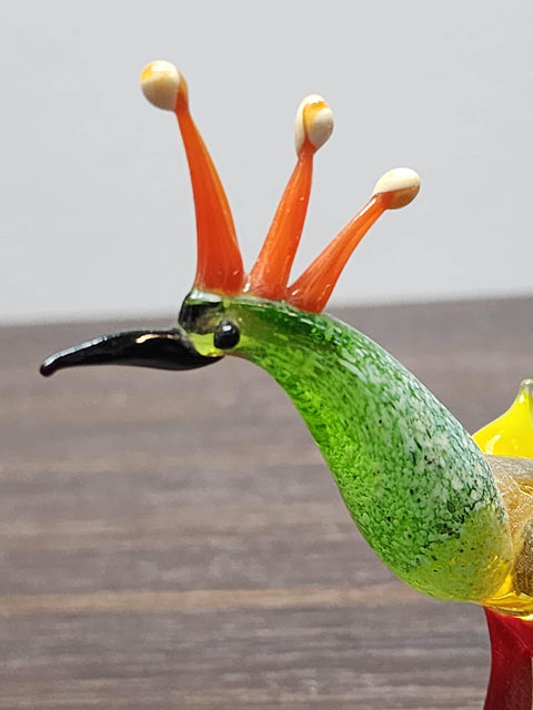 Naturally Colored Glass Figurine - Handcrafted - Peacock Design