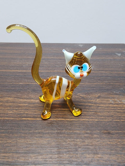 Naturally Colored Glass Figurine - Handcrafted - Cat Design