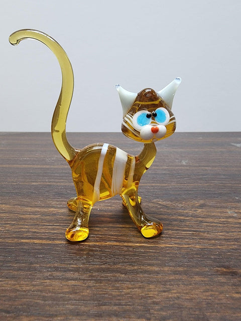 Naturally Colored Glass Figurine - Handcrafted - Cat Design